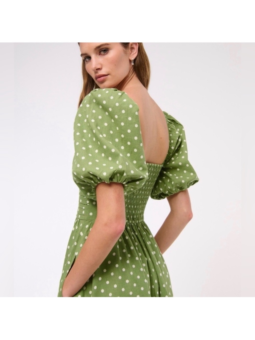 Abercrombie & Fitch Green Polka Dot Midi Dress - Picture 3 of 10